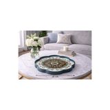 Zucci Home 36 cm Çiçek Desenli Cam Dekoratif Tepsi | Akdeniz Esintisi | Shine Aureus Blue | Renkli Çiçek Motifl Renkli 36 x 36