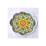 Zucci Home 36 cm Çiçek Desenli Cam Dekoratif Tepsi | Akdeniz Esintisi | Shine Solaria Art | Renkli Çiçek Motif Renkli 36 x 36
