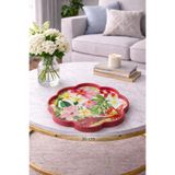 Zucci Home 36 cm Çiçek Desenli Cam Dekoratif Tepsi | Akdeniz Esintisi | Shine Spring | Renkli Çiçek Motifi Renkli 36 x 36