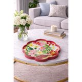 Zucci Home 36 cm Çiçek Desenli Cam Dekoratif Tepsi | Akdeniz Esintisi | Shine Spring | Renkli Çiçek Motifi