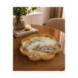 Zucci Home 36 cm Dekoratif Cam Sunum Tepsisi | Country Cottage | Dekoratif Gold Cam Çay ve Kahve Servis tepsisi