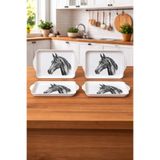 Zucci Home At Desenli Mini Sunum Tepsi Seti - 4'lü | Dekoratif Kahve ve Çay Servis Tepsi Seti - 4 Adet Beyaz 22 cm