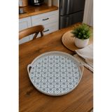 Zucci Home Denizci Desenli Yuvarlak Servis ve Sunum Tepsisi | - 39 cm | Dekoratif Kulplu Örgü Tepsi