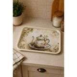 Zucci Home English Vintage Büyük Çay Servis Tepsisi | English Tea | Dikdörtgen Büyük Sunum Tepsisi 42x31 cm