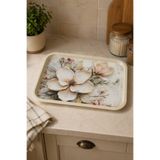 Zucci Home English Vintage Büyük Çay Servis Tepsisi | Magnolia Bloom | Dikdörtgen Büyük Sunum Tepsisi 42x32 cm