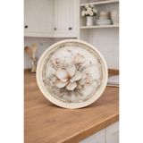 Zucci Home English Vintage Büyük Çay Servis Tepsisi | Magnolia Bloom | Yuvarlak Büyük Sunum Tepsisi - 36x36 cm