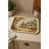 Zucci Home English Vintage Çay Servis Tepsisi | Country Cottage | Dikdörtgen Büyük Sunum Tepsisi