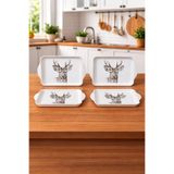 Zucci Home Geyik Desenli Mini Sunum Tepsi Seti - 4'lü | Dekoratif Kahve ve Çay Servis Tepsi Seti - 4 Adet Beyaz 22 cm