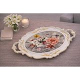 Zucci Home Hürrem Çiçek Desenli Lüx Sunum Tepsisi | Toprak - Dekoratif Servis Tepsisi | 48x28 cm - 1 Adet