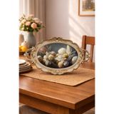 Zucci Home Hürrem İnci Çiçek Desenli Lüx Sunum Tepsisi | Toprak - Dekoratif Servis Tepsisi | 48x28 cm Renkli 29 x 50