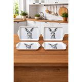 Zucci Home Kanguru Desenli Mini Sunum Tepsi Seti - 4'lü | Dekoratif Kahve ve Çay Servis Tepsi Seti - 4 Adet Beyaz 22 cm