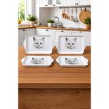 Zucci Home Kedi Desenli Mini Sunum Tepsi Seti - 4'lü | Dekoratif Kahve ve Çay Servis Tepsi Seti - 4 Adet
