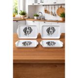 Zucci Home Köpek Desenli Mini Sunum Tepsi Seti - 4'lü | Dekoratif Kahve ve Çay Servis Tepsi Seti - 4 Adet Beyaz 22 cm