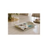 Zucci Home Lüks Barok Vintage Tepsi 22x26 cm | Azure Botanica | Gold Kulplu Kahve ve İkram Sunum Tepsisi