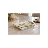 Zucci Home Lüks Barok Vintage Tepsi 22x26 cm | Daisy Elegance | Gold Kulplu Kahve ve İkram Sunum Tepsisi