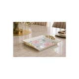 Zucci Home Lüks Barok Vintage Tepsi 22x26 cm | Pink Bloom | Gold Kulplu Kahve ve İkram Sunum Tepsisi