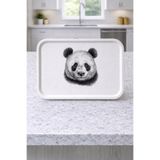 Zucci Home Panda Desenli Dikdörtgen Sunum Tepsisi 29,5 x 41,5 cm | Dekoratif & Şık Servis Tepsisi Beyaz 30 x 40