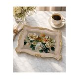 Zucci Home Sultan Çiçek Bahçesi Desenli Küçük Servis Tepsisi | 30x25 cm | Dekoratif Çay ve Kahve Sunum Tepsisi