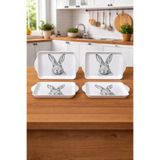 Zucci Home Tavşan Desenli Mini Sunum Tepsi Seti - 4'lü | Dekoratif Kahve ve Çay Servis Tepsi Seti - 4 Adet Beyaz 22 cm
