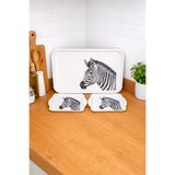 Zucci Home Zebra Desenli Sunum Tepsi Seti - 3'lü Dekoratif Kahve ve Çay Servis Tepsi Seti - 3 Adet