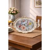 Zucci Hürrem Çiçek Desenli Lüx Sunum Tepsisi | Toprak - Dekoratif Servis Tepsisi | 48x28 cm karışık çok renkli 26 x 48