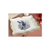 Zucci Sultan - Lavanta Desenli Servis Tepsisi | 33x42 cm | ZucciHome | Dekoratif Sunum Tepsisi - Beyaz
