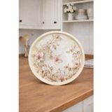 ZucciHome English Vintage Büyük Çay Servis Tepsisi | Floral Vintage | Yuvarlak Büyük Sunum Tepsisi - 36x36 cm