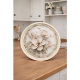ZucciHome English Vintage Büyük Çay Servis Tepsisi | Magnolia Bloom | Yuvarlak Büyük Sunum Tepsisi - 36x36 cm