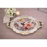 ZucciHome Hürrem Çiçek Desenli Lüx Sunum Tepsisi | Toprak - Dekoratif Servis Tepsisi | 48x28 cm
