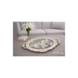 ZucciHome Hürrem İnci Çiçek Desenli Lüx Sunum Tepsisi | Toprak - Dekoratif Servis Tepsisi | 48x28 cm