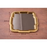 ZucciHome Metal 4'lü Zarif Gümüş Servis Tepsisi 23x23 cm | Kenarları Gold Modern ve Dekoratif Sunum Tepsisi