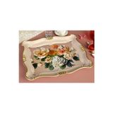 ZucciHome Sultan Çiçek Bahçesi Desenli Servis Tepsisi | 33x42 cm | ZucciHome | Dekoratif Sunum Tepsisi - Açık Kahverengi