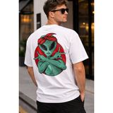 Zueofficial Alien Gangsta Baskılı Beyaz Oversize Tişört %100 Pamuk Erkek Basic Rahat Kalıp Streetwear - 0-Beyaz