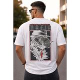 Zueofficial Erkek Beyaz Oversize Tişört Baskılı Sırt Detaylı Pamuk Rahat Kesim Streetwear - 0 Beyaz - XL