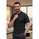 Zueofficial Erkek Saç Örgü Desenli Yarım Fermuarlı Premium Erkek Polo Yaka Tişört - 0 Siyah