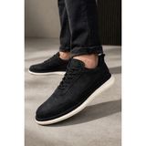 Zueofficial Erkek Siyah Hakiki Nubuk Deri Sneaker Ayakkabı – Günlük Şık Rahat Spor Ayakkabı - 0 - Siyah