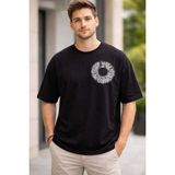 Zueofficial Siyah Oversize Erkek Tişört %100 Pamuk Arkası Baskılı Salaş T-Shirt - 000 - Siyah - 2XL