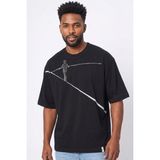 Zueofficial Siyah Oversize Erkek Tişört %100 Pamuk Rahat Kesim Sırt Baskılı T-Shirt - 0-Siyah - 2XL