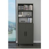 Zuesse Dizayn 2 Kapaklı 6 Raflı Kitaplık Salon Ofis Ders Çalışma Çocuk Odası Çok Amaçlı Dolap - Antrasit 65x29,7 cm