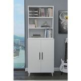Zuesse Dizayn Alara 2 Kapaklı 6 Raflı Kitaplık Salon Ofis Ders Çalışma Çocuk Odası Çok Amaçlı Dolap - Beyaz 65X29,7 Cm