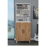 Zuesse Dizayn Alara 2 Kapaklı 6 Raflı Kitaplık Salon Ofis Ders Çalışma Çocuk Odası Çok Amaçlı Dolap Beyaz-Çam 65x29,7 cm