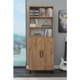 Zuesse Dizayn Alara 2 Kapaklı 6 Raflı Kitaplık Salon Ofis Ders Çalışma Çocuk Odası Çok Amaçlı Dolap - Çam 65x29,7 cm
