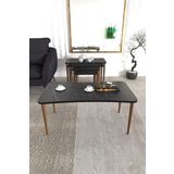 Zuesse Dizayn Aleyna 5li Orta Sehpa ve Zigon Sehpa Ahşap Ayaklı Çay Kahve Sehpası XL Salon Seti Siyah Mermer