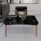 zuesse dizayn Esma Orta Sehpa + 3lü Zigon Sehpa & Ahşap Ayaklı Sehpa Seti &Oturma Odası için Sehpa Seti & Salon için Sehpa Seti (Siyah Mermer Desenli)