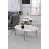 Zuesse Dizayn Tokyo Orta Sehpa Ve Zigon Sehpa 4'Lü Ahşap Ayaklı Salon Seti Sehpa - Beyaz Mermer Desenli