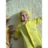 Zuff Baby Prematüre Erkek Bebek Minik Dinazor Nakışlı Tulum ve Şapka - Açık Sarı - Yenidoğan