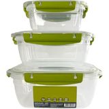 zufigo 3'lü Kare Sızdırmaz Kilitli Saklama Kabı | Buzluk-Dondurucu ve Mikrodalga ve Bulaşık Makinesi Için Uygun | 500ML , 900ML ve 1500ML Set - Yeşil - 3'lü Set