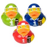 Zugar Land Futbol Oyuncusu Kauçuk Ördekler (2 inç) Çeşitli Renkler (Kırmızı, Yeşil, Mavi) Top Tutan Kasklarda Oyuncular. #1 (12'li Paket)