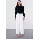 ZÜHRE Bol Paça Ekru Kumaş Pantolon P-0013