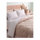 Zühre Home Kare Desen Welsoft Çift Kişilik Uyku Seti | Yatak Örtüsü | Çift Taraflı Yorgan 195x215 cm, 2 Adet 50x70 cm Yastık Kılıfı, Lastikli Çarşaf | Dokulu, Yumuşak Set